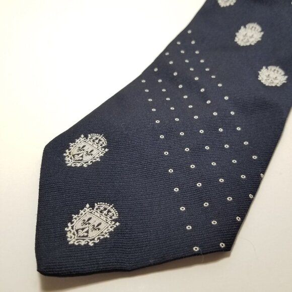 Vintage Excello Tiffany Collection crest embroidery tie navy 4.25" wide 55" long - Picture 2 of 8